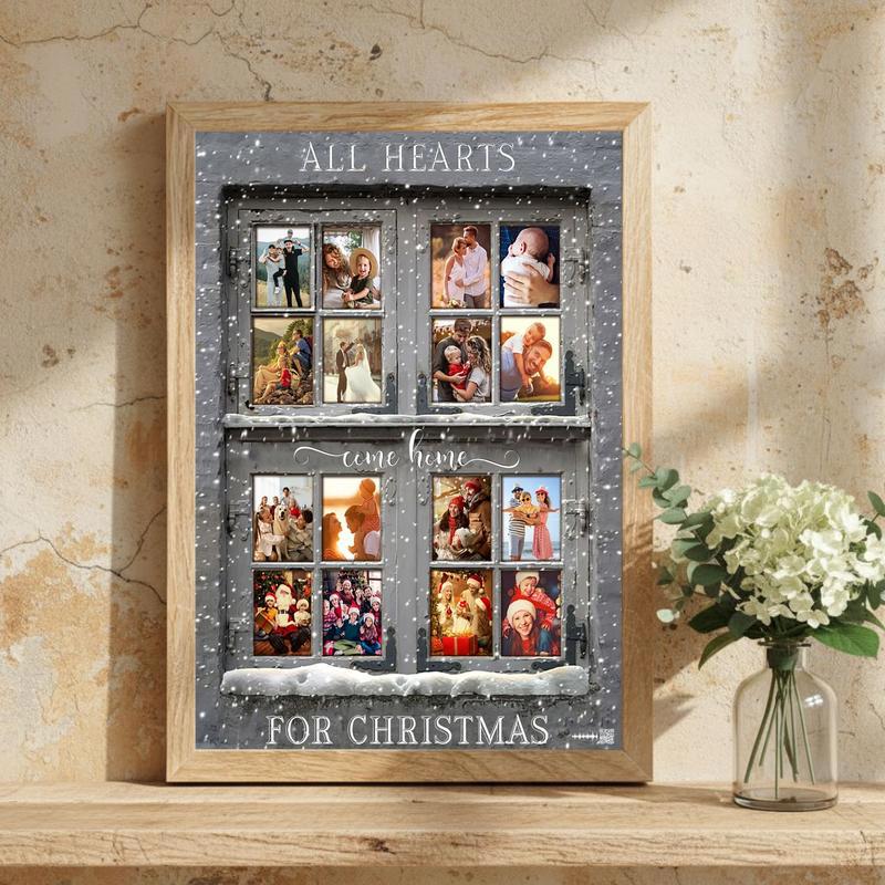 Grey Christmas Window Photo Canvas All Hearts Come Home