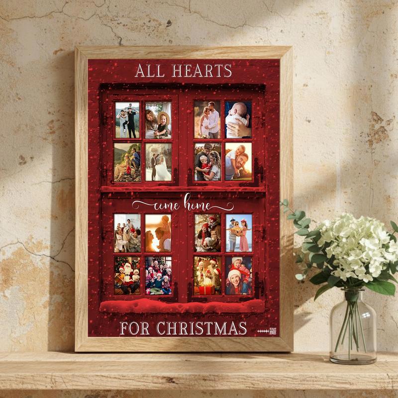 Our Home's Christmas Heart Red Window Photo Canvas Keepsake