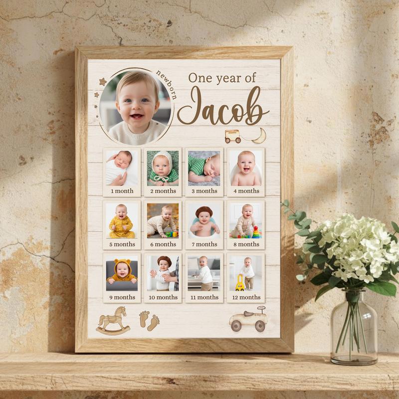 Baby's Journey First Year Photo Collage Rustic Keepsake Canvas