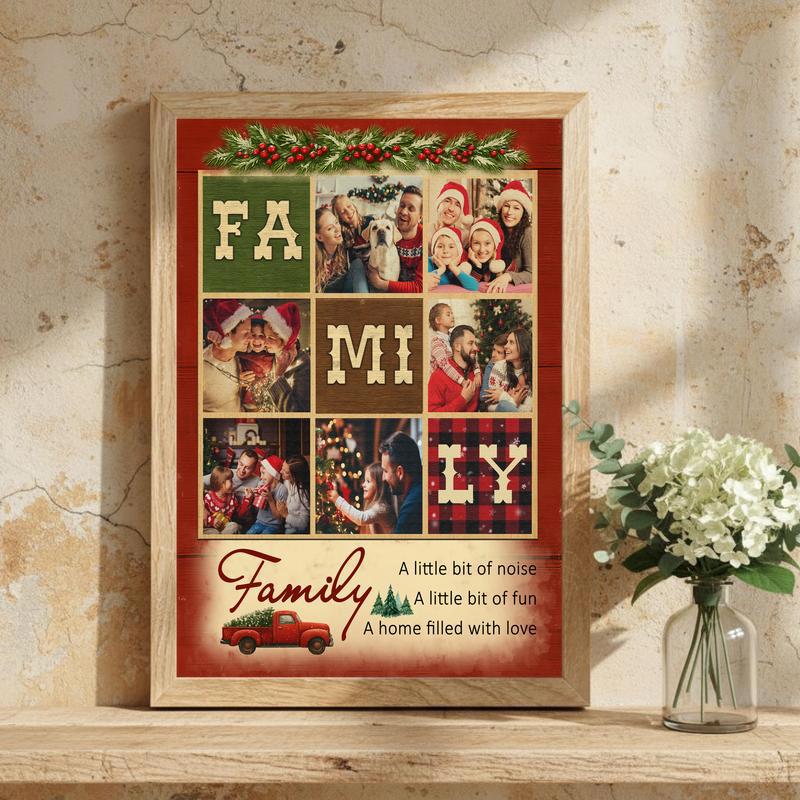 Cherished Family Photos & Quote Rustic Christmas Gift Canvas