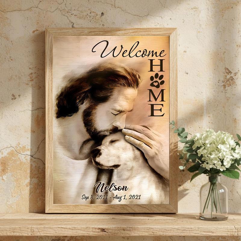 Comforting Christian Pet Loss - Jesus Arms Dog Memorial Canvas