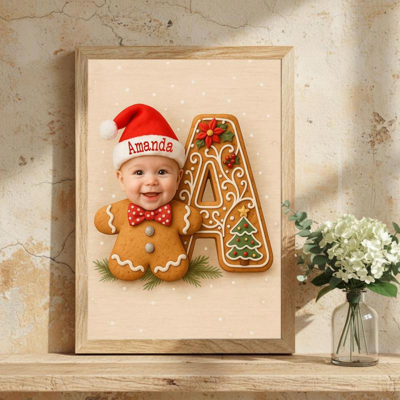 Custom Baby's First Christmas Gingerbread Letter Canvas Keepsake