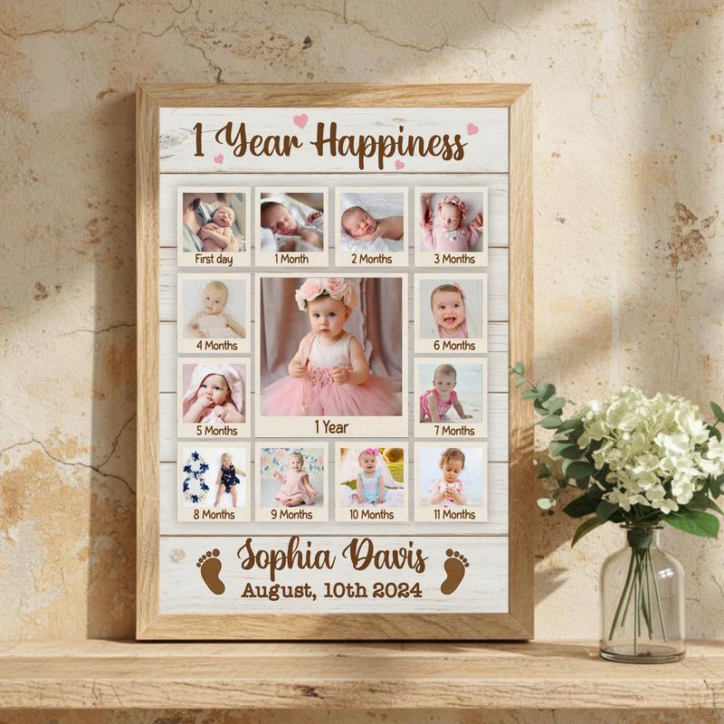 Custom Baby's 1st Year Photo Collage Canvas - 12 Months Milestone
