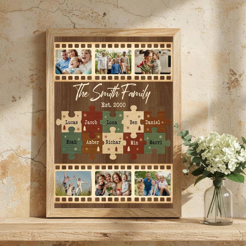 Custom Christmas Photo Collage Canvas - Family Puzzle Keepsake