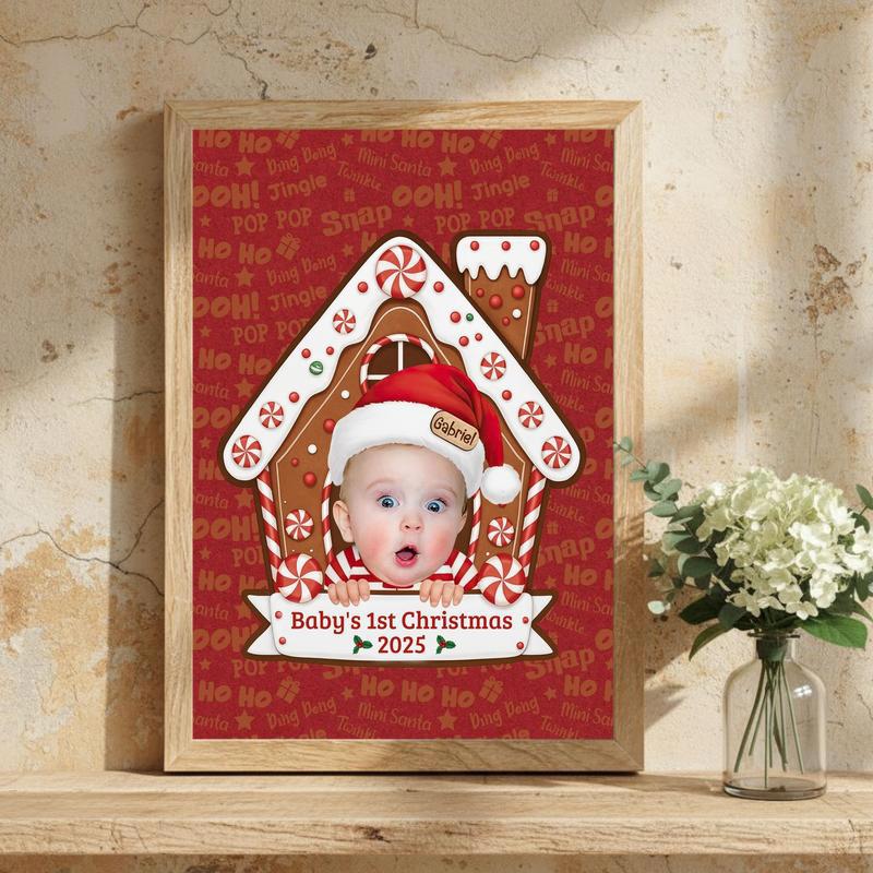 Custom Face Gingerbread House - Baby's First Christmas Canvas