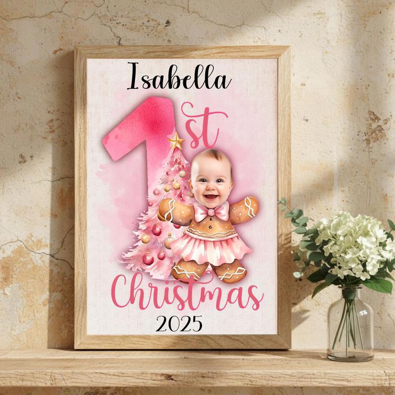 Custom Pink Gingerbread Ballerina Canvas - Baby Girl 1st Christmas
