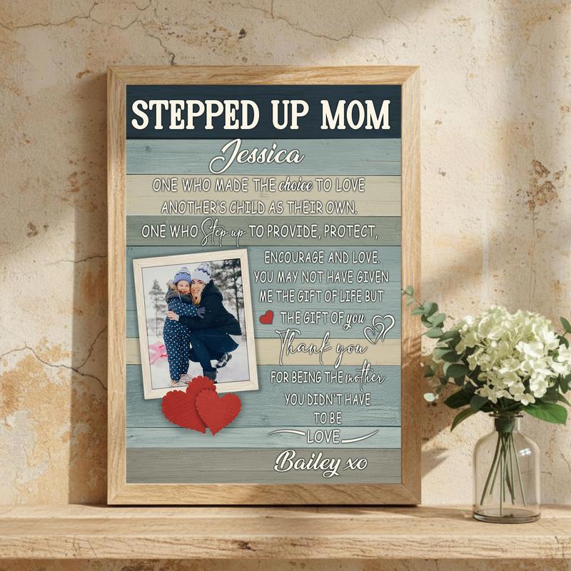 Custom Stepped Up Mom Gift - Rustic Mother's Day Canvas
