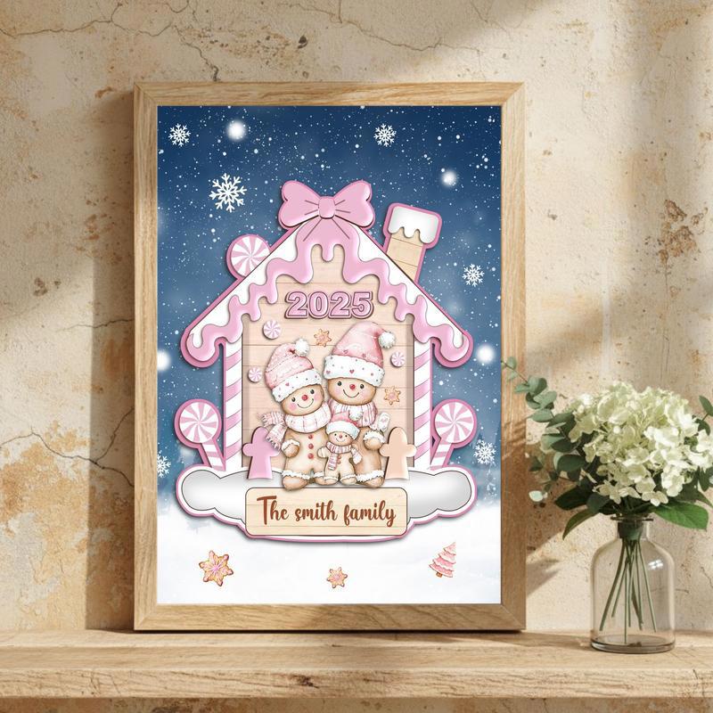 Cute Holiday Home Decor - Custom Pink Gingerbread Family Canvas