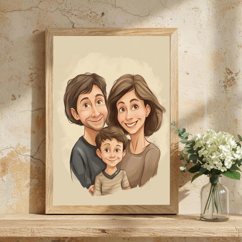 Heartfelt Humor Your Family Caricature Portrait Canvas