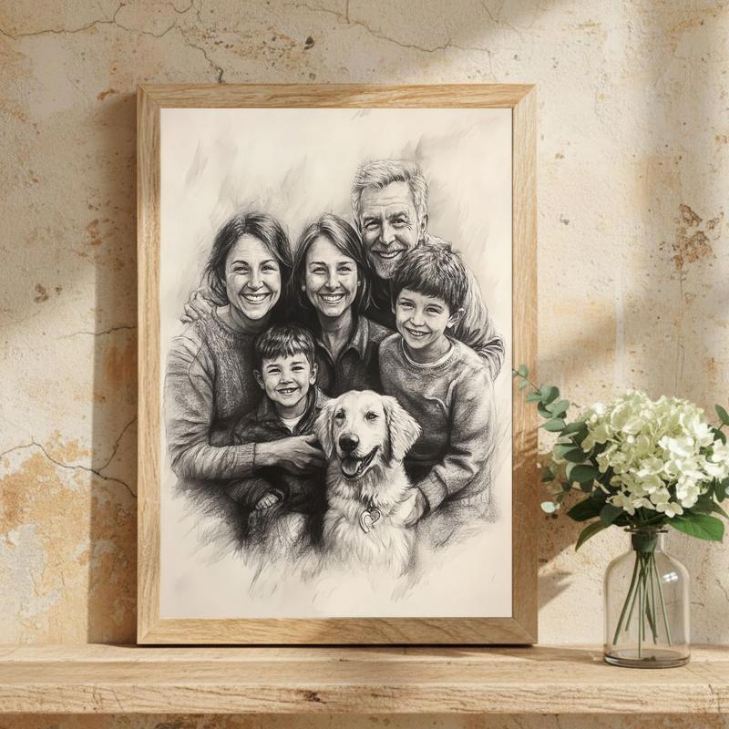 Heirloom Charcoal Sketch Canvas Timeless Family Wall Art