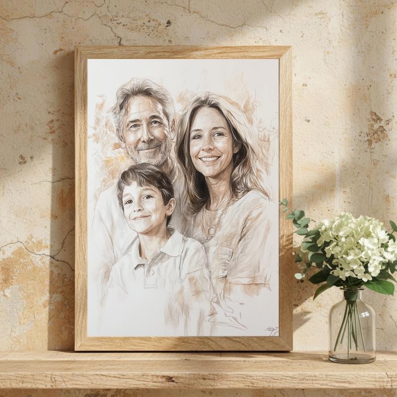 Vibrant Sketch Art Hand-Drawn Family Portrait Keepsake Canvas