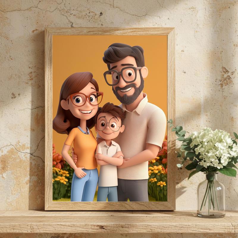 Vibrant Family Fun Custom 3D Cartoon Canvas Portrait