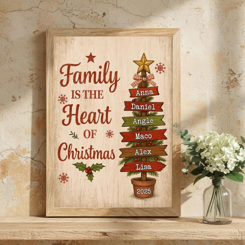 Family Is The Heart Of Christmas - Personalized Family Tree Canvas