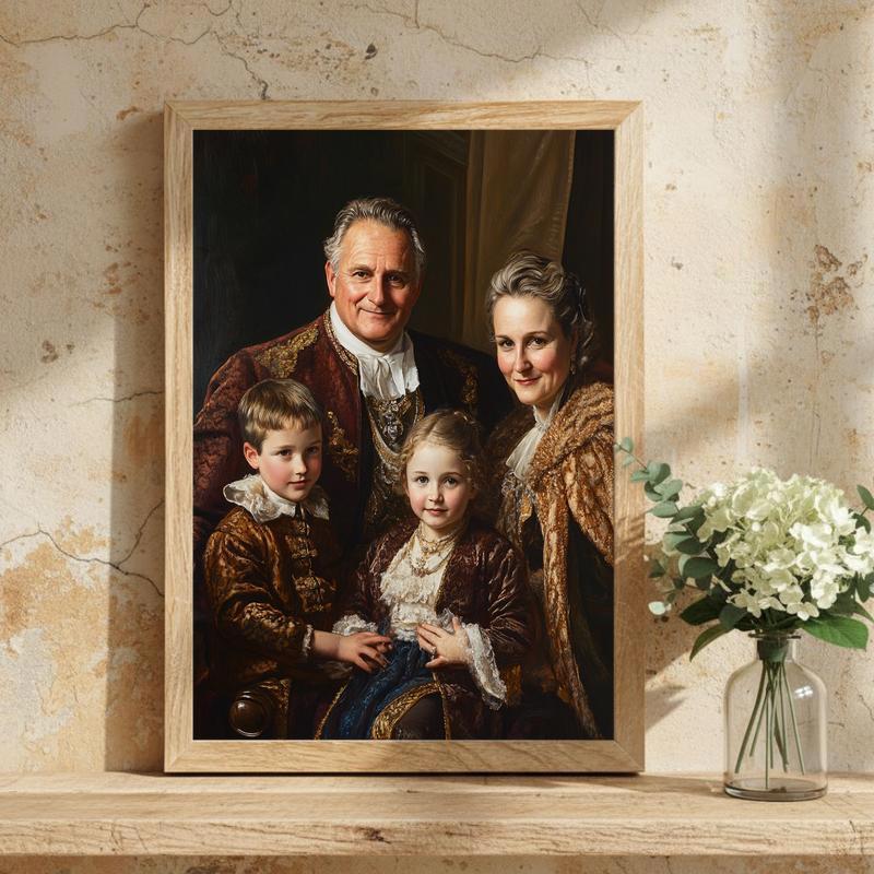 Hand-Painted Royal Family Portrait Wall Art Canvas