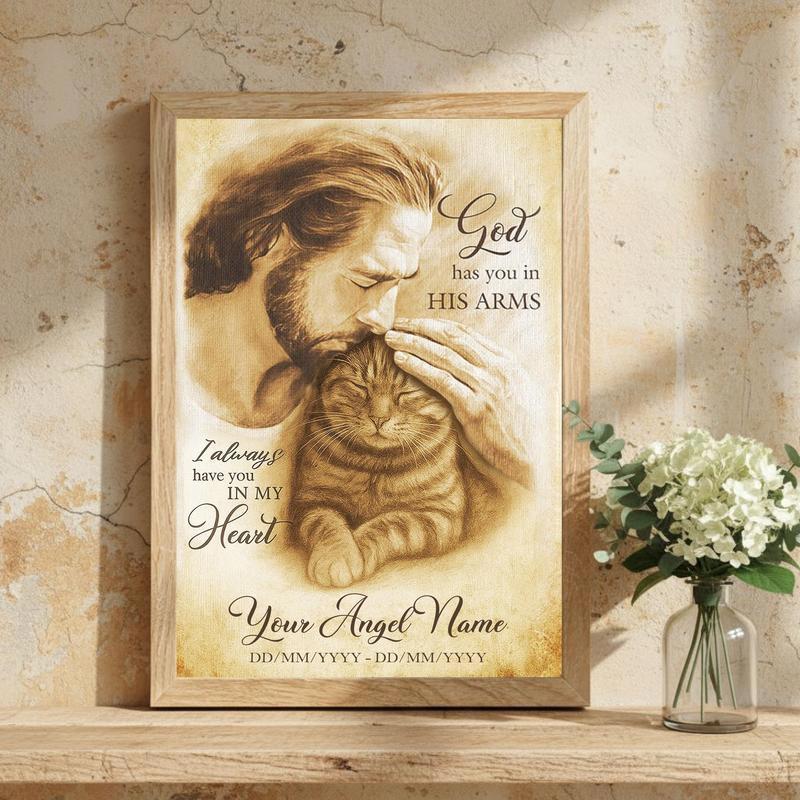 Heavenly Cat Memorial Photo Gift - "In God's Arms" Canvas