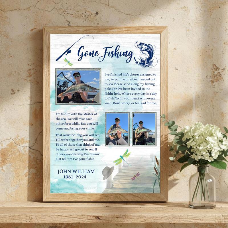 In Loving Memory - Dad's Fisherman Photo Collage Canvas