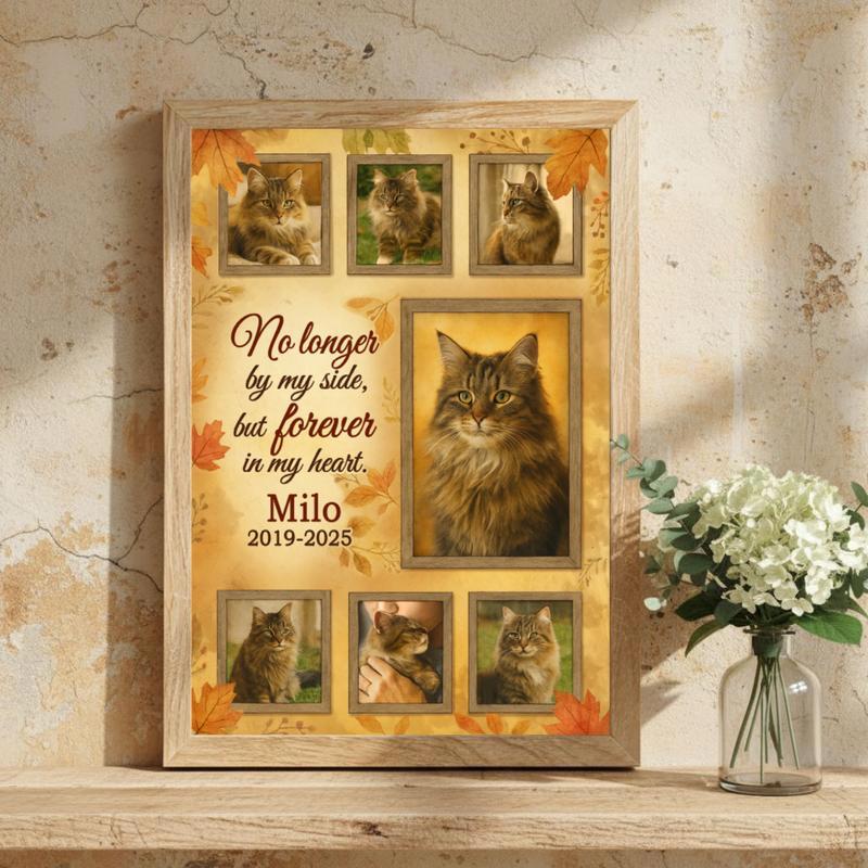 Loss Tribute Photo Frame - Autumn Pet Cat Keepsake Canvas
