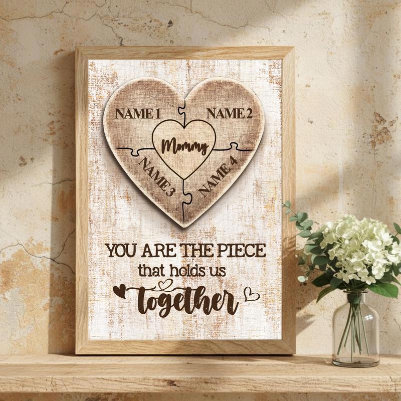 Personalized Canvas Mom Connects Our Family with Heart Puzzle Name