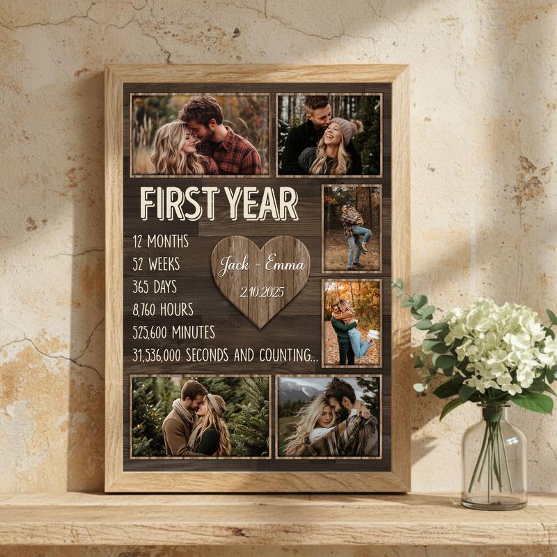 Our First Year - Rustic Photo Collage Anniversary Canvas