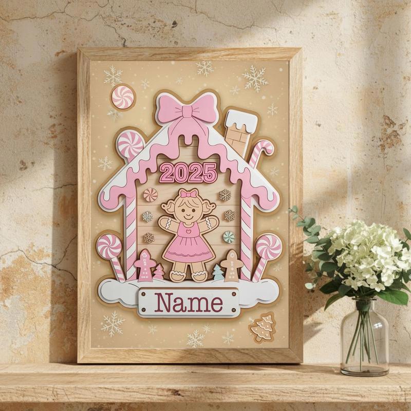Personalized Pink Gingerbread Canvas - Xmas Gift For Baby Girl