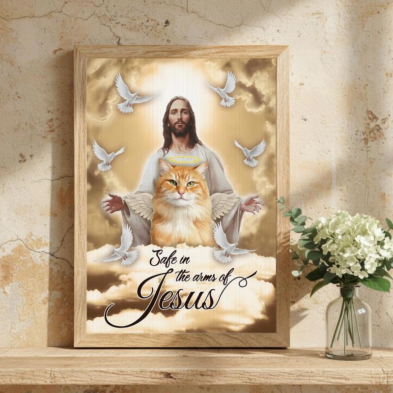 Safe In The Arms Of Jesus - Personalized Cat Memorial Canvas