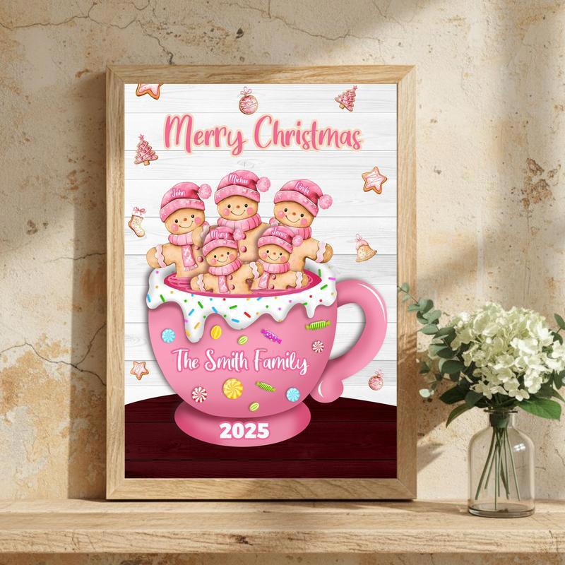 Sweet Pink Gingerbread Family Christmas Keepsake Custom Canvas