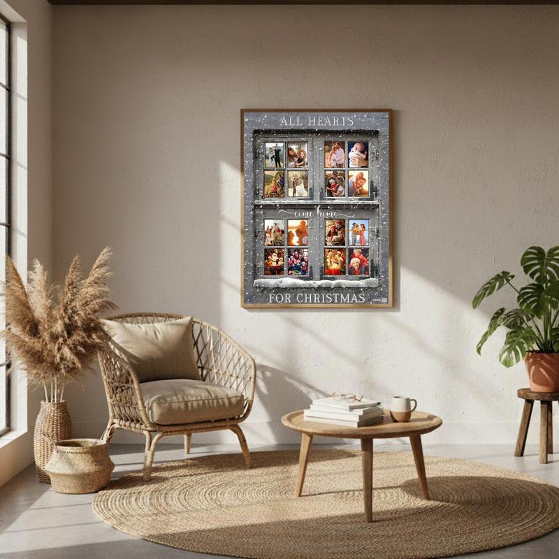Grey Christmas Window Photo Canvas All Hearts Come Home