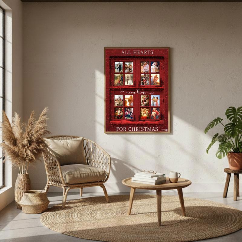 Our Home's Christmas Heart Red Window Photo Canvas Keepsake