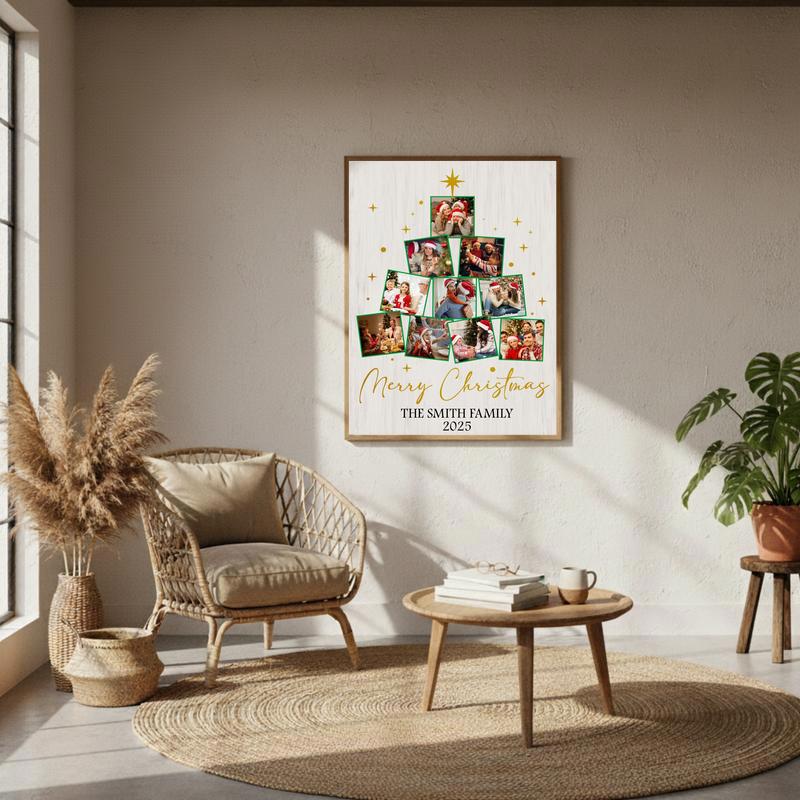 Cherished Christmas Photo Family Tree Custom Canvas - Holiday Home Decor