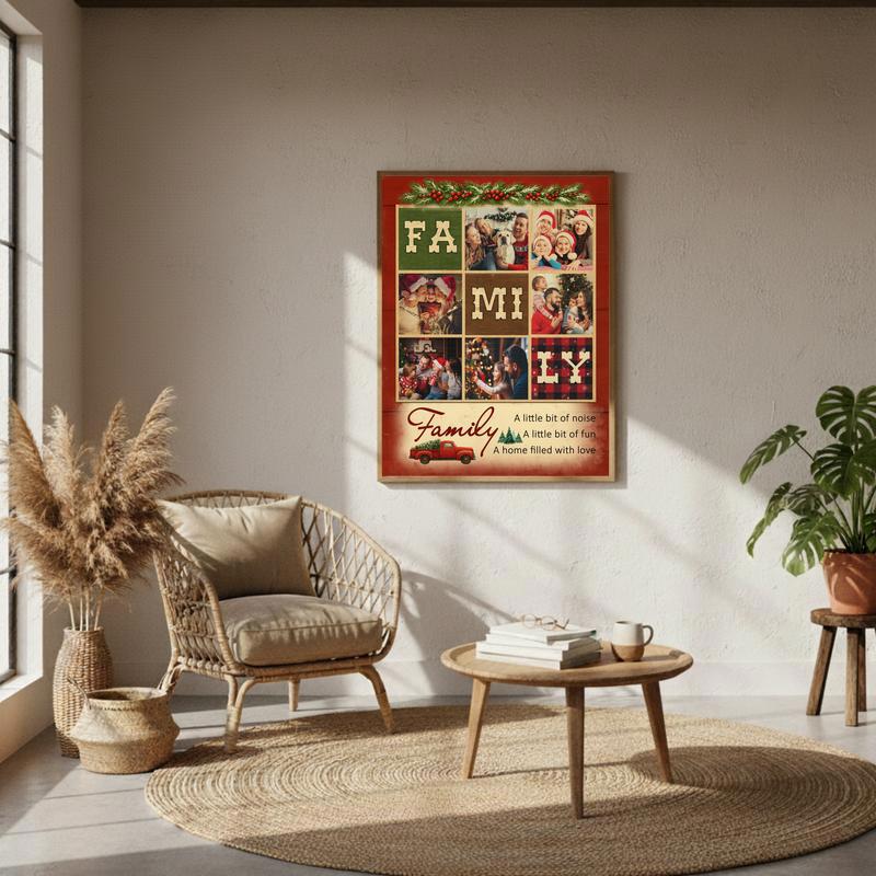 Cherished Family Photos & Quote Rustic Christmas Gift Canvas