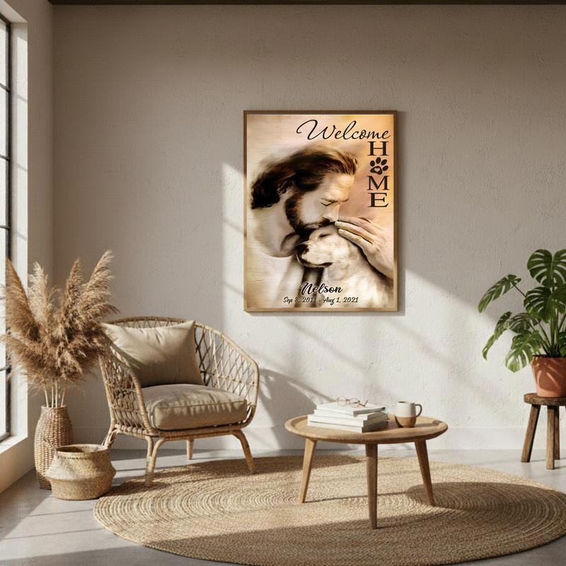Comforting Christian Pet Loss - Jesus Arms Dog Memorial Canvas