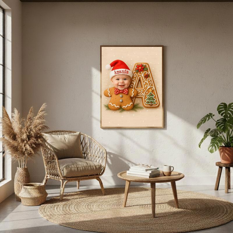 Custom Baby's First Christmas Gingerbread Letter Canvas Keepsake