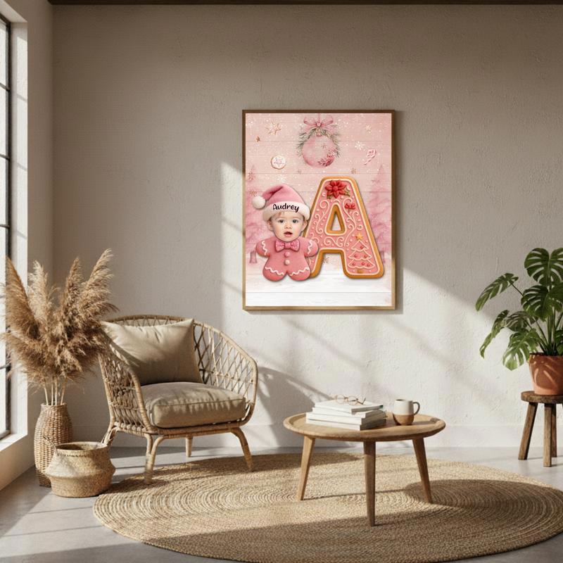 Custom Baby’s 1st Holiday Keepsake - Baby Pink Gingerbread Canvas