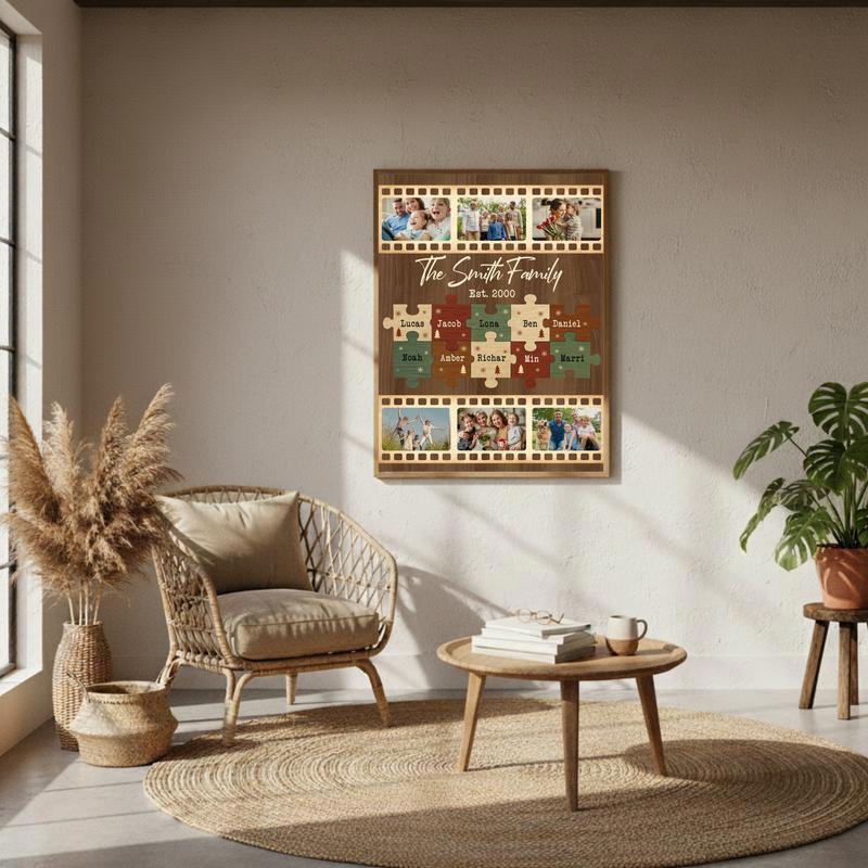 Custom Christmas Photo Collage Canvas - Family Puzzle Keepsake