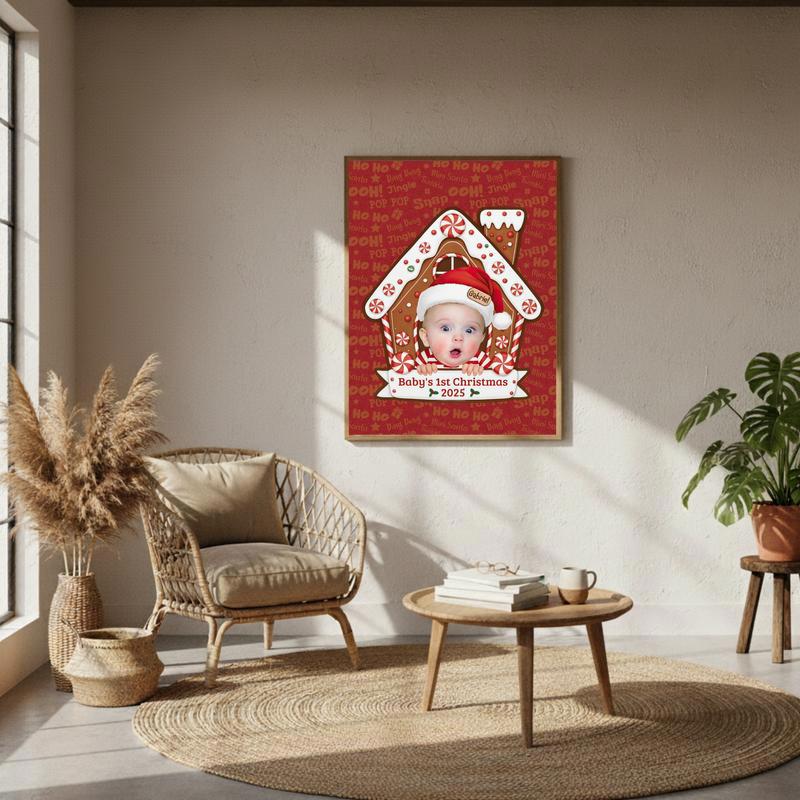 Custom Face Gingerbread House - Baby's First Christmas Canvas