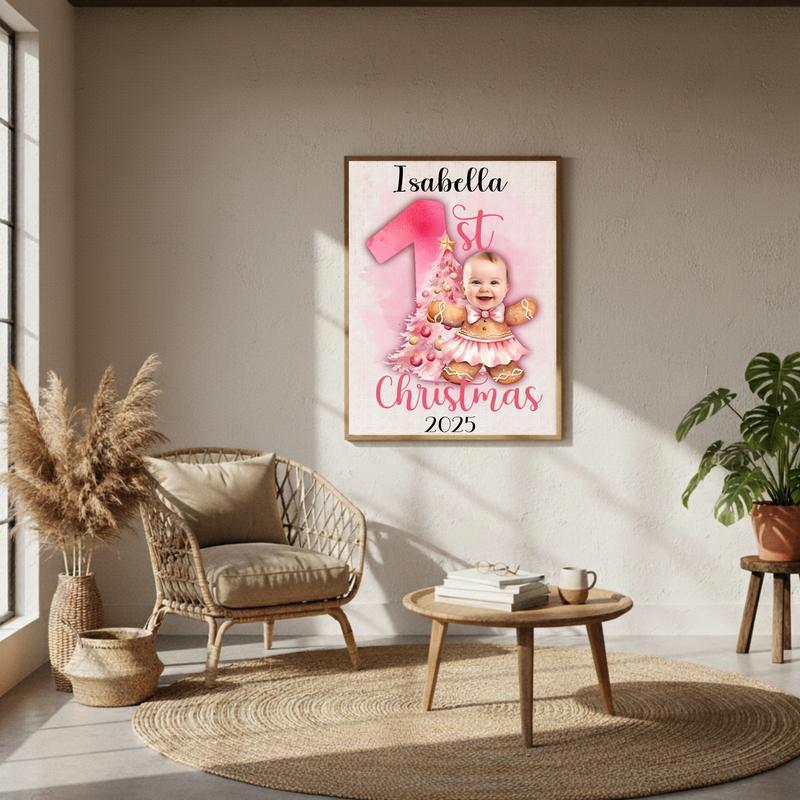 Custom Pink Gingerbread Ballerina Canvas - Baby Girl 1st Christmas