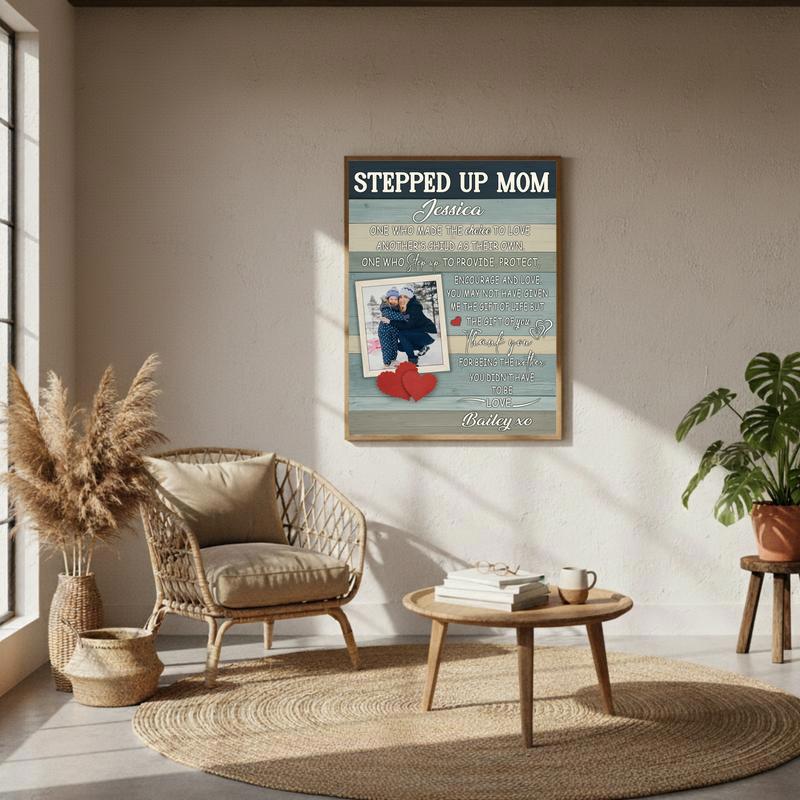 Custom Stepped Up Mom Gift - Rustic Mother's Day Canvas