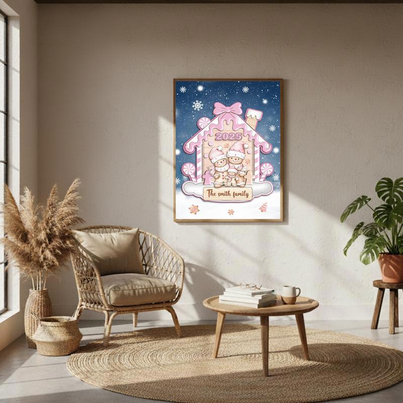 Cute Holiday Home Decor - Custom Pink Gingerbread Family Canvas