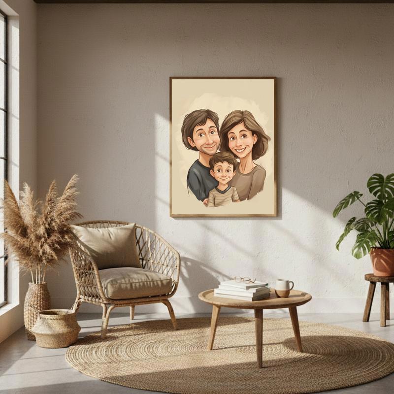 Heartfelt Humor Your Family Caricature Portrait Canvas