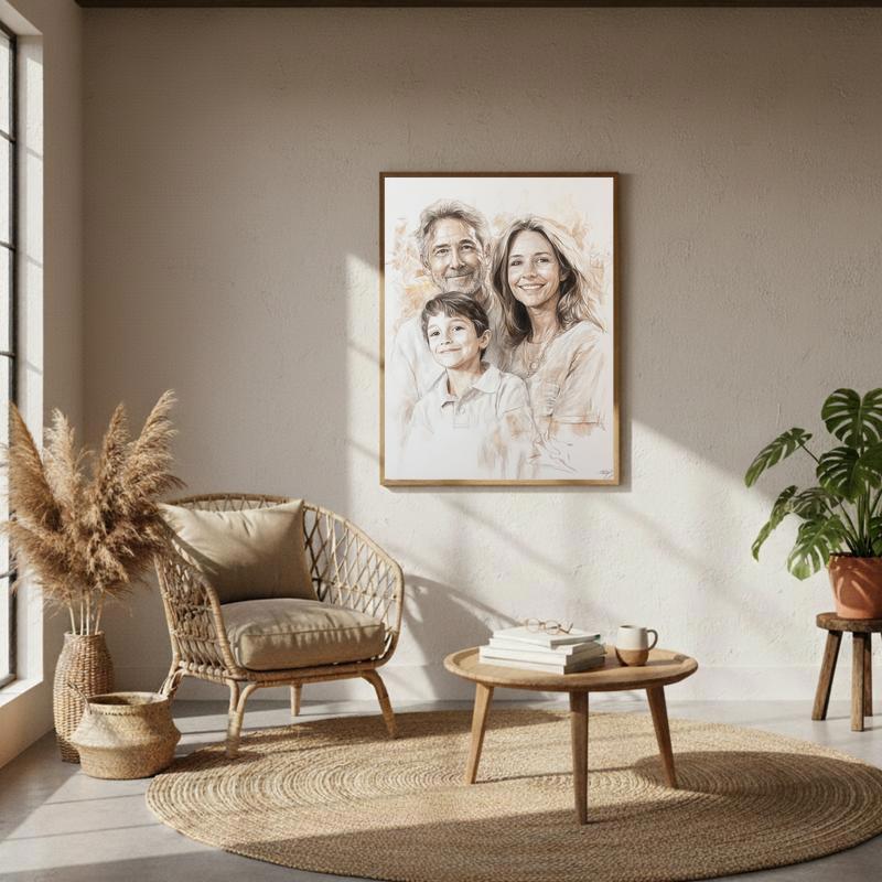 Vibrant Sketch Art Hand-Drawn Family Portrait Keepsake Canvas