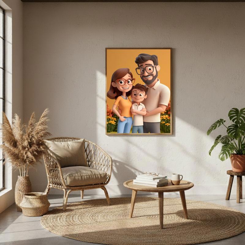 Vibrant Family Fun Custom 3D Cartoon Canvas Portrait