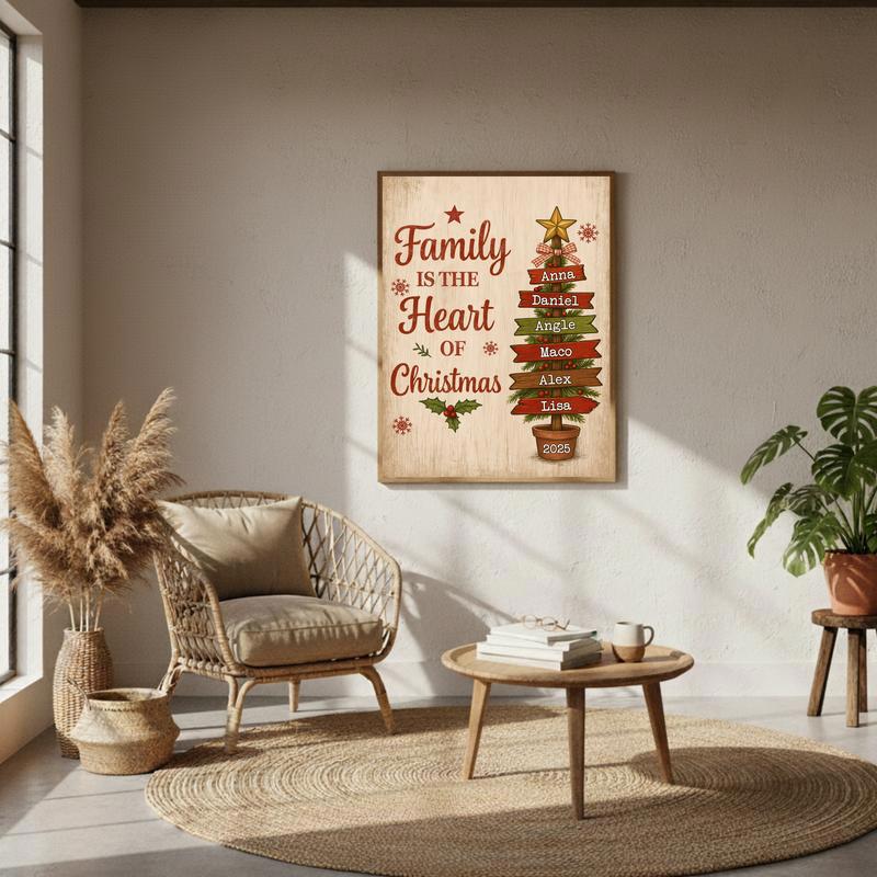 Family Is The Heart Of Christmas - Personalized Family Tree Canvas