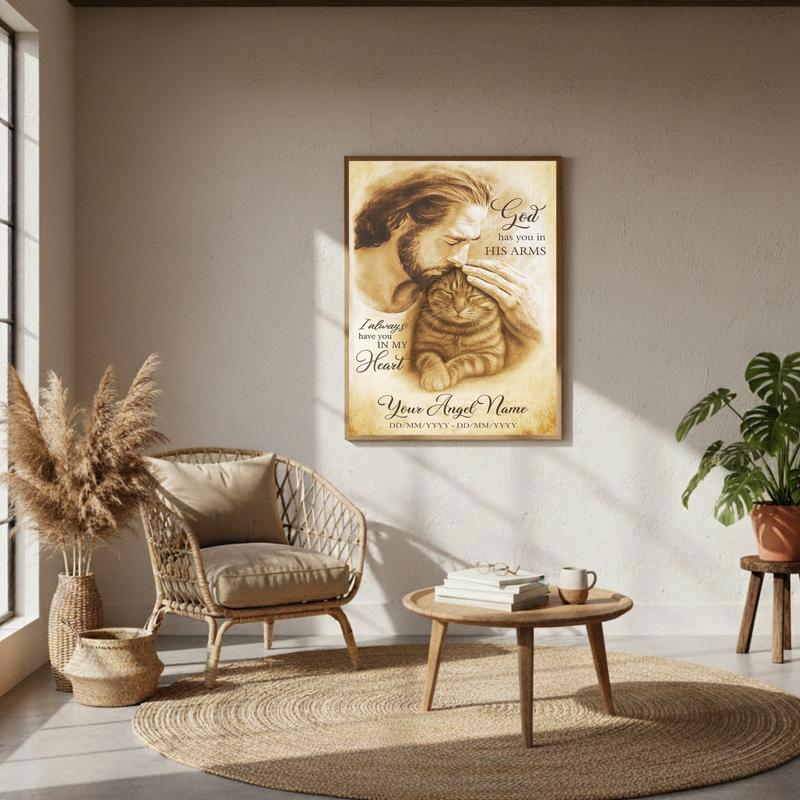 Heavenly Cat Memorial Photo Gift - "In God's Arms" Canvas