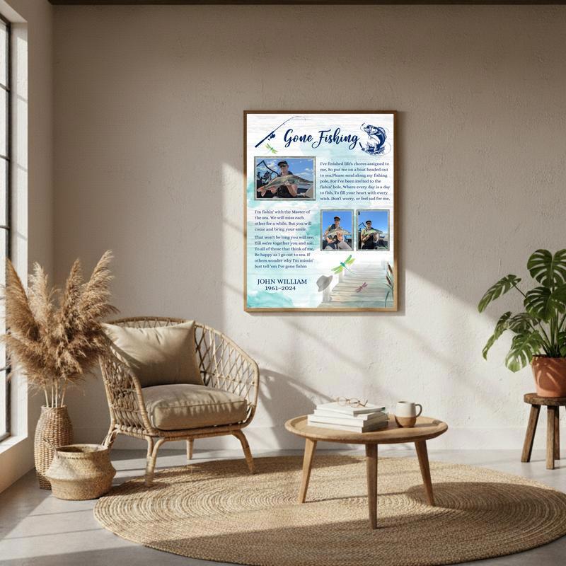 In Loving Memory - Dad's Fisherman Photo Collage Canvas