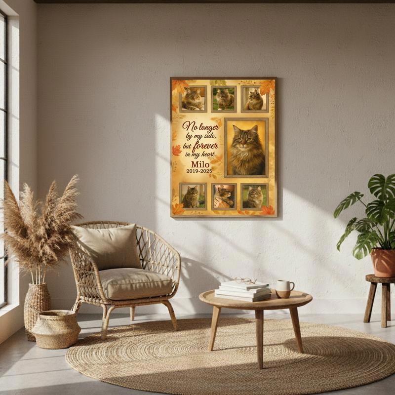 Loss Tribute Photo Frame - Autumn Pet Cat Keepsake Canvas