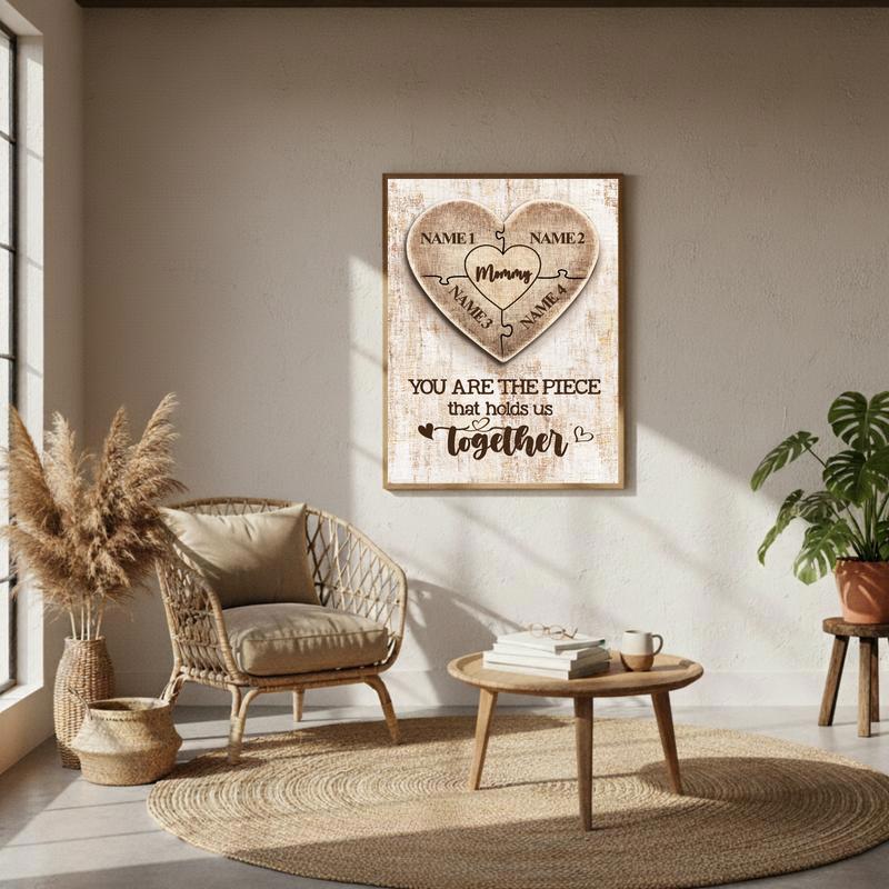 Personalized Canvas Mom Connects Our Family with Heart Puzzle Name