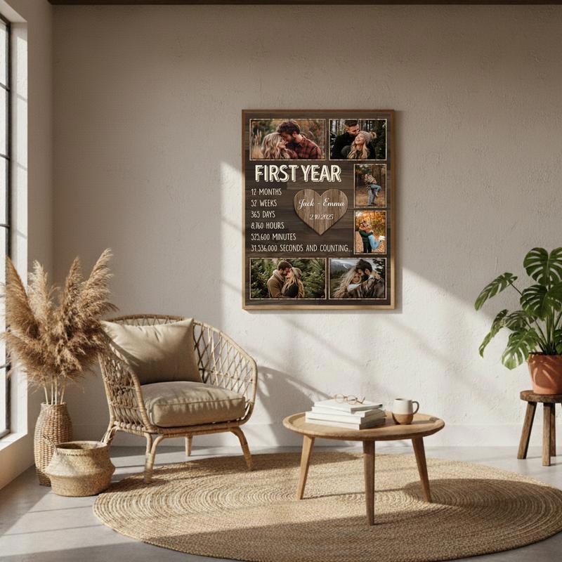 Our First Year - Rustic Photo Collage Anniversary Canvas