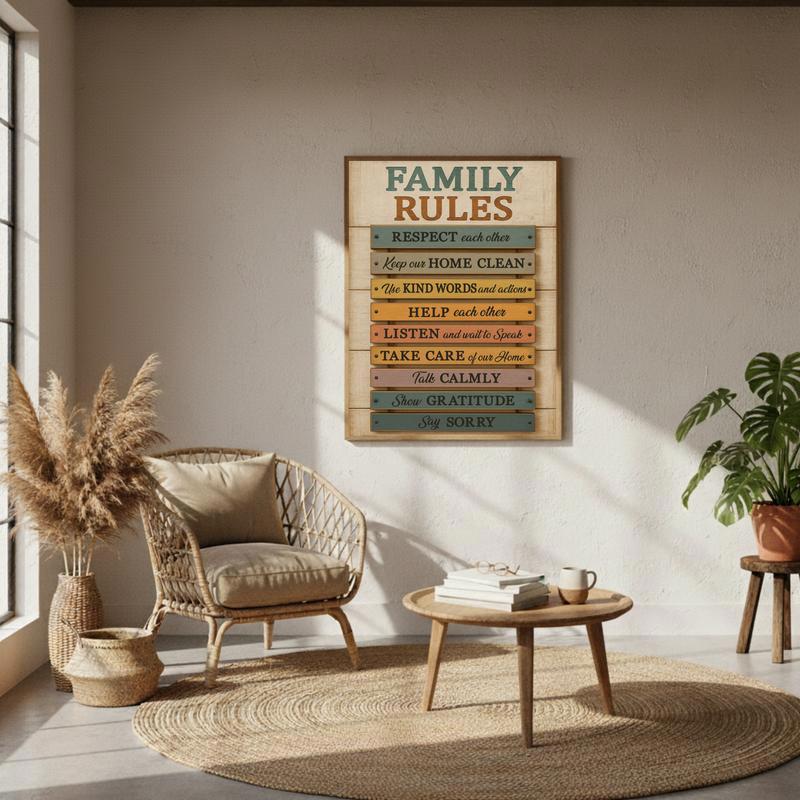 Personalized Family Rules Sign Rustic Farmhouse Canvas