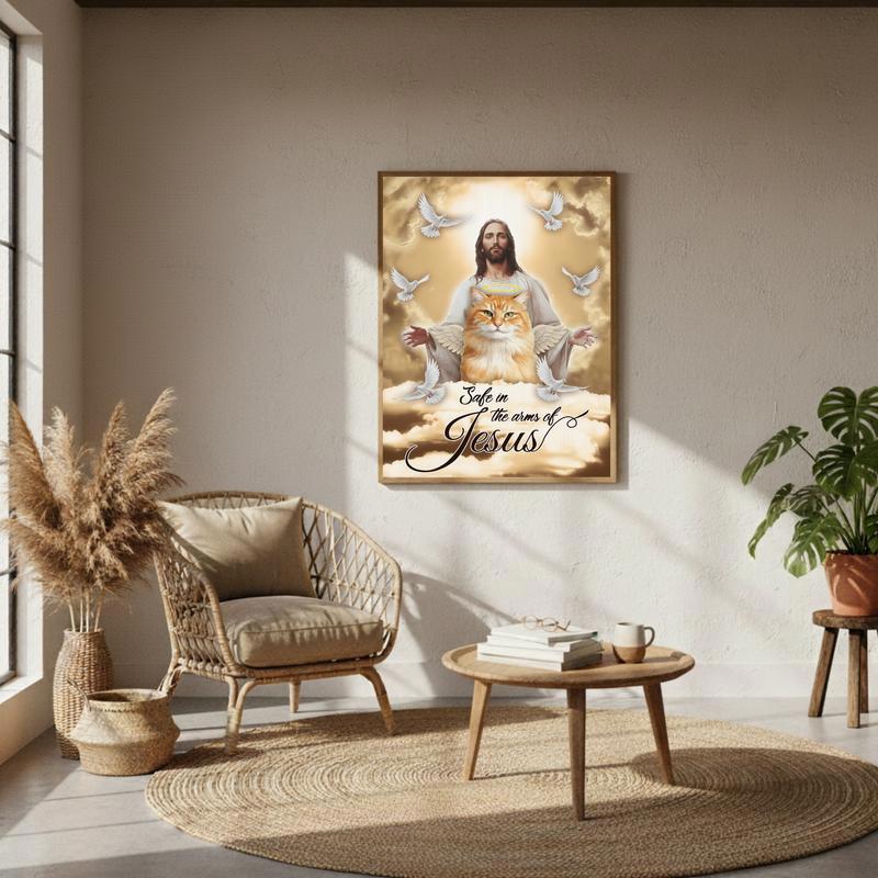 Safe In The Arms Of Jesus - Personalized Cat Memorial Canvas