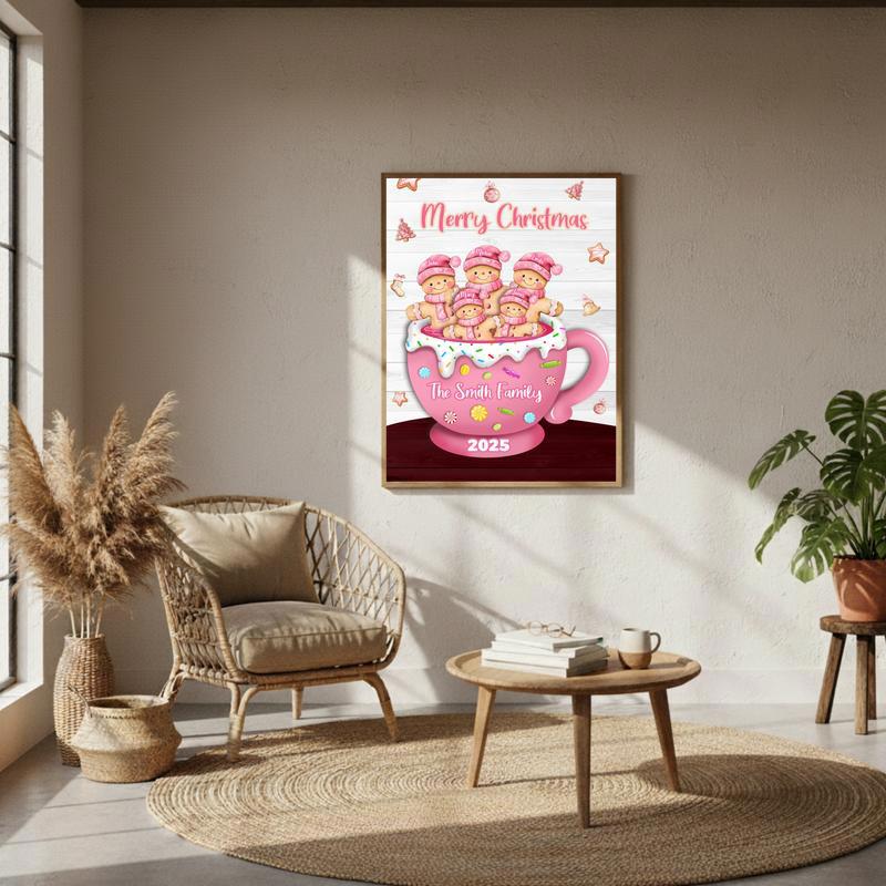 Sweet Pink Gingerbread Family Christmas Keepsake Custom Canvas